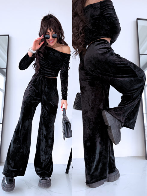 Velvet set top + pants "PINECONE" - BLACK